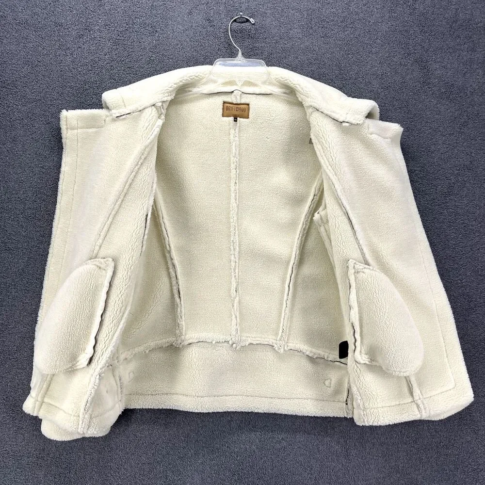 DRIFTWOOD Jacket womens Small faux suede beige embroidered sleeves Fleece lined - Picture 3 of 16